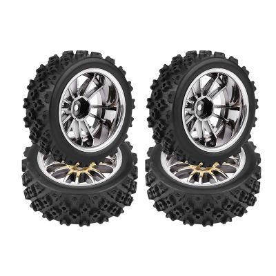 110 Racing Car Tires, Offroad RC Tires, Wheel Rims, Racing Offroad Vehicle Tires, RC Accessory for 1:10 RC Men, Outdoor Women's Car Part (Golden Outline)