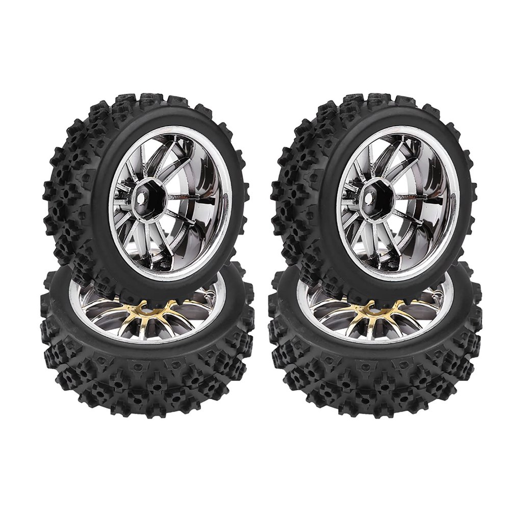 110 Racing Car Tires, Offroad RC Tires, Wheel Rims, Racing Offroad Vehicle Tires, RC Accessory for 1:10 RC Men, Outdoor Women's Car Part (Golden Outline)