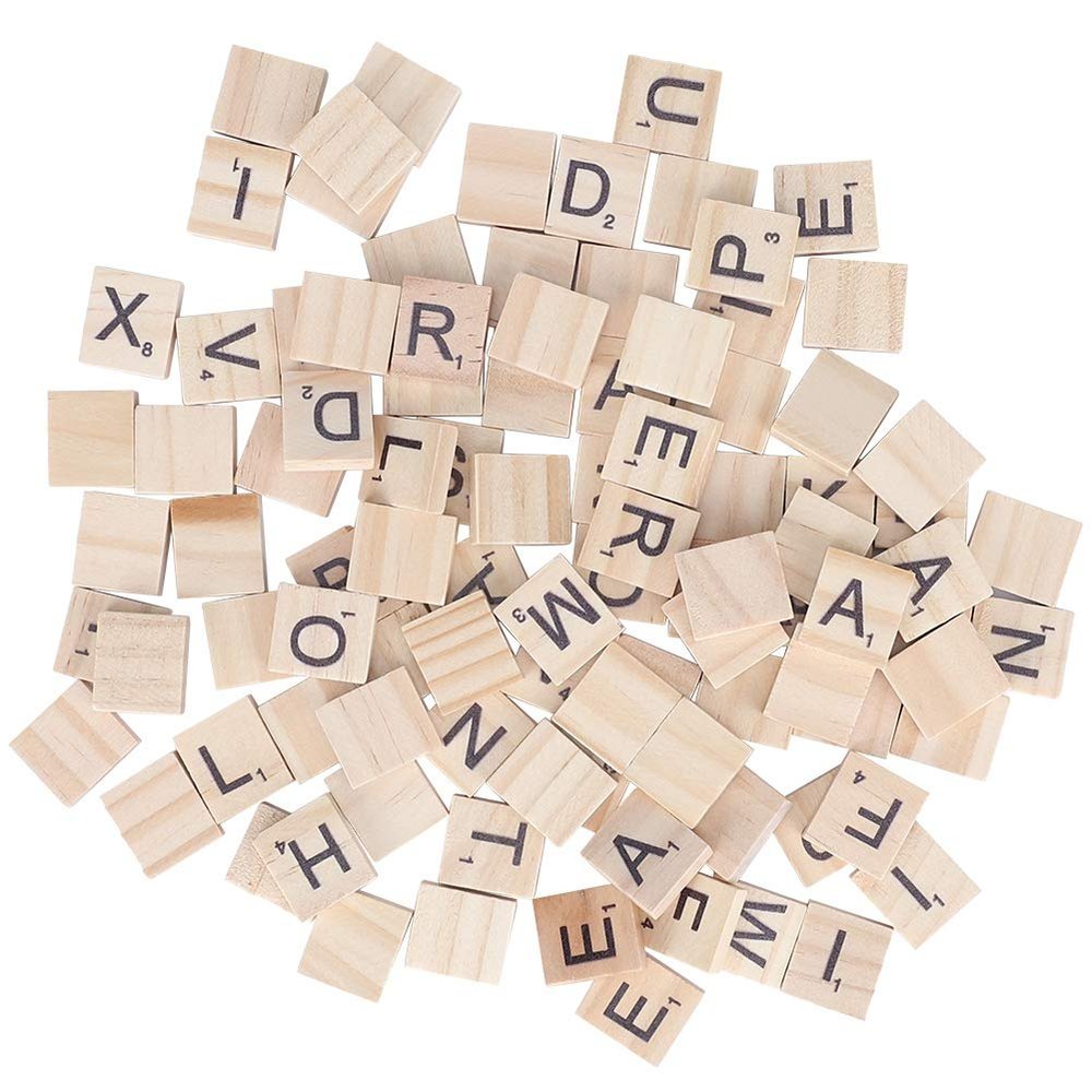 100PCS Wood Letter Tiles Wooden Alphabet Tiles A Z Capital Letters for Crafts, Pendants, Spelling