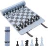 DN DECONATION Portable Travel Chess Set, Small Roll Up Chess Board with Resin Pieces, Traveling Chess Sets for Adults, Kids, Luxury Foldable Pocket Compact Game for Camping, Outdoor -Blue Leather Mat view 1