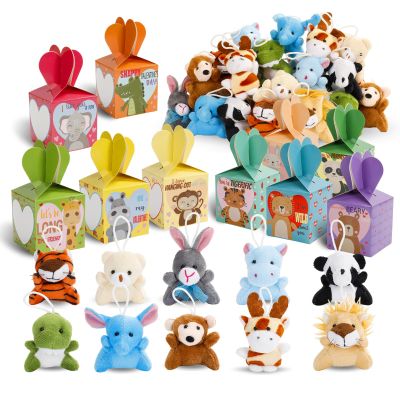 30 Pack Animal Plush Keychains Bulks  Valentines Day Gifts for Kids, Small Stuffed Animals Toys with Gift Boxes, School Classroom Party Favors for Students & Christmas Goodie Bag Fillers