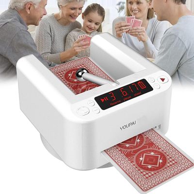 NYMFEA Fully Automatic Card Dealer Machine, 360 Rotating Poker Card Shuffler, Electric Card Dealer with LED Digital Display, Type-C Charging, Built-in Battery, Up to 8 Players