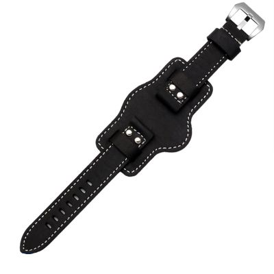 BCMCBV Dualuse leather watch vintage wristband Cowhide Leather thick Strap For Panerai leisure soft Bracelet 20 22 24 26mm watchbands (Color : Black silver rivet, Size : 20mm)