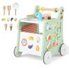 GLACER 6-in-1 Wooden Play Kitchen, Multipurpose Activity Center w/Play Kitchen, Shape Matching & Movable Slider, Pretend Kitchen, Teaching Clock, Ergonomic Baby Push Walker w/Wheels for 12 Months+ view 1