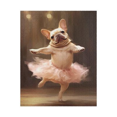 500 Piece Jigsaw Puzzles French Bulldog Lovers Cream French Bulldog Dog Ballerina Woodeen Puzzles for Adults and Kids Gift Development Toys Fun Games Family Decorations