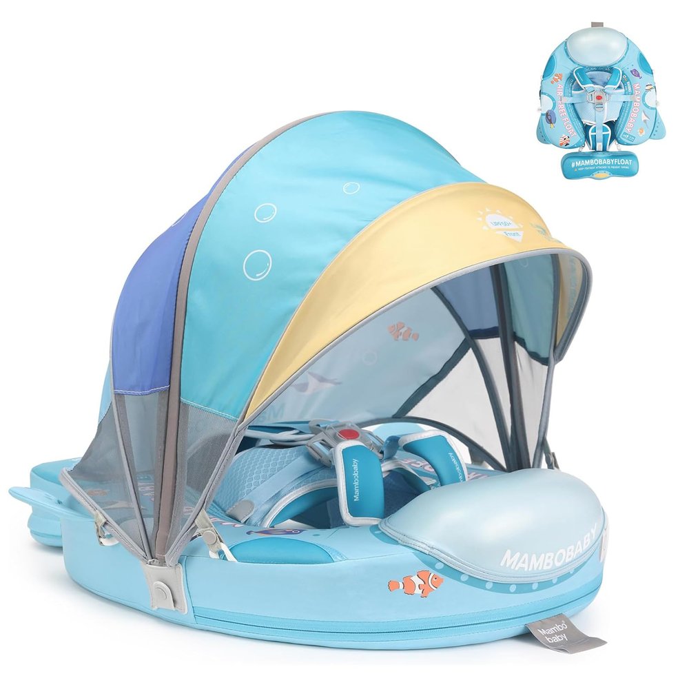 2026 Upgread Mambobaby Float, Baby Floats with Canopy for Waist Swimming Ring Non-Inflatable Pool Floats with Adjustable Safety Strap &Upgrade Add Tail for Infant Toddler 3-24 Months (Submarine)