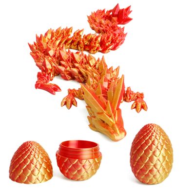 Flavery Dragon Egg - 3D Printed Egg with Flexible Pearly Sheen Dragon Inside, 3D Printed Surprise Gift, Articulated Dragon Egg Fidget Toy, Decor (12 Dragon,Red Mix Gold)