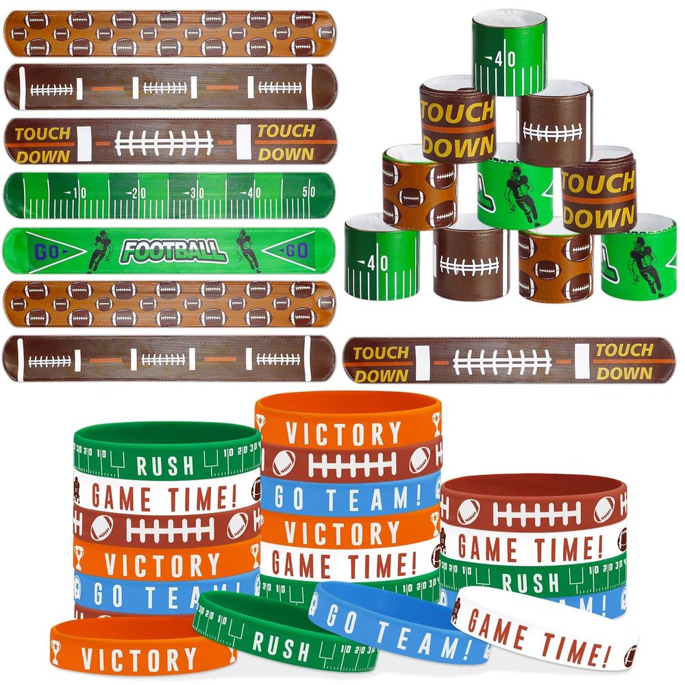 PIXHOTUL 40 Pieces Football Party Favors, Silicone Wristbands and Rubber Bracelets for Game Day, Teens Birthday, Theme Party, Team Awards Presents