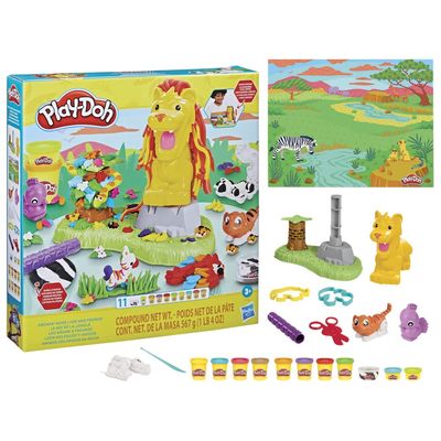 Play-Doh Growin' Mane Lion and Friends Playset, Animal-Themed Sets for Girls and Boys, Kids Toys