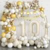 10th Birthday Decorations Sand White Gold,10th Balloon Arch Garland Kit With Number 10 Foil Balloons,Happy Birthday Banner for Girl Boy 10 Party Decoration view 1