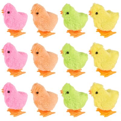 3 otters 12PCS Wind Up Chick Toys, Colorful Wind-Up Jumping Cute Chicken Plush Chicks Toys for Kids Goodie Bags, Party Favors
