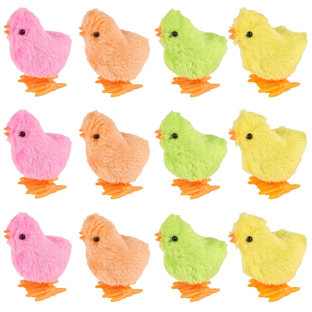 3 otters 12PCS Wind Up Chick Toys, Colorful Wind-Up Jumping Cute Chicken Plush Chicks Toys for Kids Goodie Bags, Party Favors
