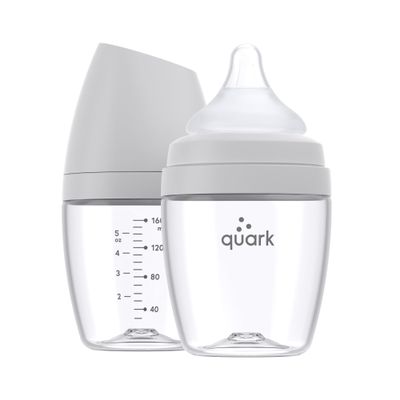 BuubiBottle Mini Slow Flow Bottle for Newborn Babies by Quark - with Anti-Colic RealFeel Nipple to Simulate Breastfeeding - BPA-Free, PVC-Free, Toxin-Free - 5 Oz Bottle with Lid, 2 Pack - Gray