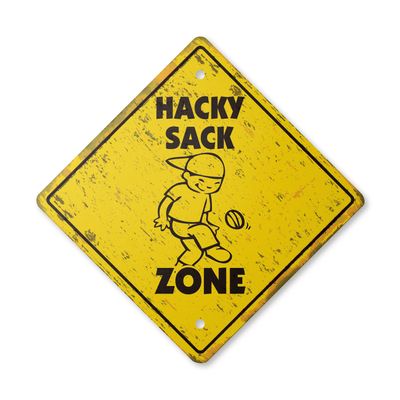 Hacky Sack Vintage Crossing Sign Zone Xing | Indoor/Outdoor Plastic | 14" Tall Rustic Kick College Game Foot Sack