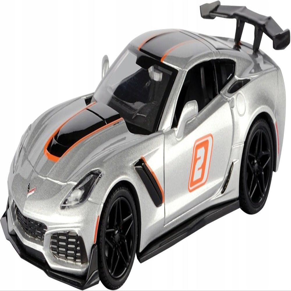 2019 Chevy Corvette ZR1#2 Silver with Black and Orange Stripes GT Racing Series 1/24 Diecast Model Car by Motormax 73785silver