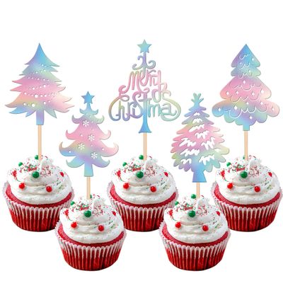 30 PCS Christmas Tree Cupcake Toppers Glitter Merry Christmas Cupcake Picks Christmas Tree Cake Decorations for Christmas Tree Theme Xmas Holiday Baby Shower Birthday Party Supplies Silver
