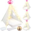 Lemosae 4 Pack Teepee Tent for Kids Slumber Party with Mattress,Fitted Sheet,Light String,Natural Cotton Washable Sleepover Tents for Girls Party Birthday Slumber Movie Night Supplies(White) view 1