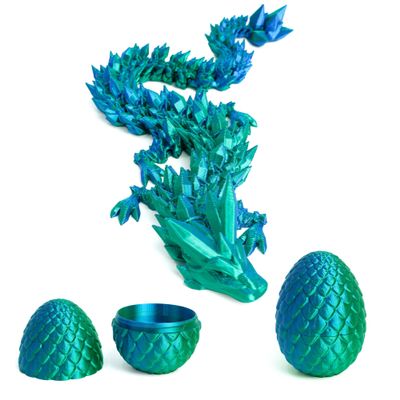 Flavery 3D Dragon Egg with Flexible Pearly Sheen Dragon Inside, 3D Printed Surprise Gift, Articulated Dragon Egg Fidget Toy, Dragon Figurine Decor (12 Dragon,Green Mix Blue)