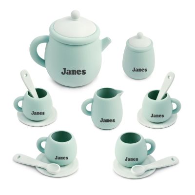 TYRY.HU 7Pcs Silicone Tea Party Set for Little Girls, BPA Free Kids Tea Set, Dishwasher Safe Tea Set for Toddlers Age Over 3 Years Old Toys, Green