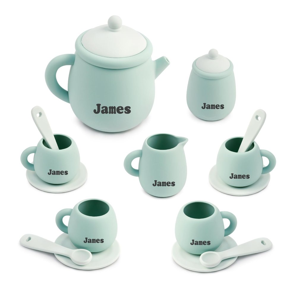 TYRY.HU 7Pcs Silicone Tea Party Set for Little Girls, BPA Free Kids Tea Set, Dishwasher Safe Tea Set for Toddlers Age Over 3 Years Old Toys, Green