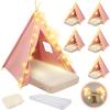 Lemosae 6 Pack Sleepovers Teepee Tent for Kids Bulk with Mattress Sheet Light,Natural Cotton Washable Indoor Play Tent for Birthday Slumber Party Girls Boys Pajama Movie Night Supplies(Pink) view 1