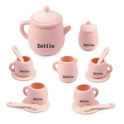 TYRY.HU 7Pcs Silicone Tea Party Set for Little Girls, BPA Free Kids Tea Set, Dishwasher Safe Tea Set for Toddlers Age Over 3 Years Old Toys, Pink