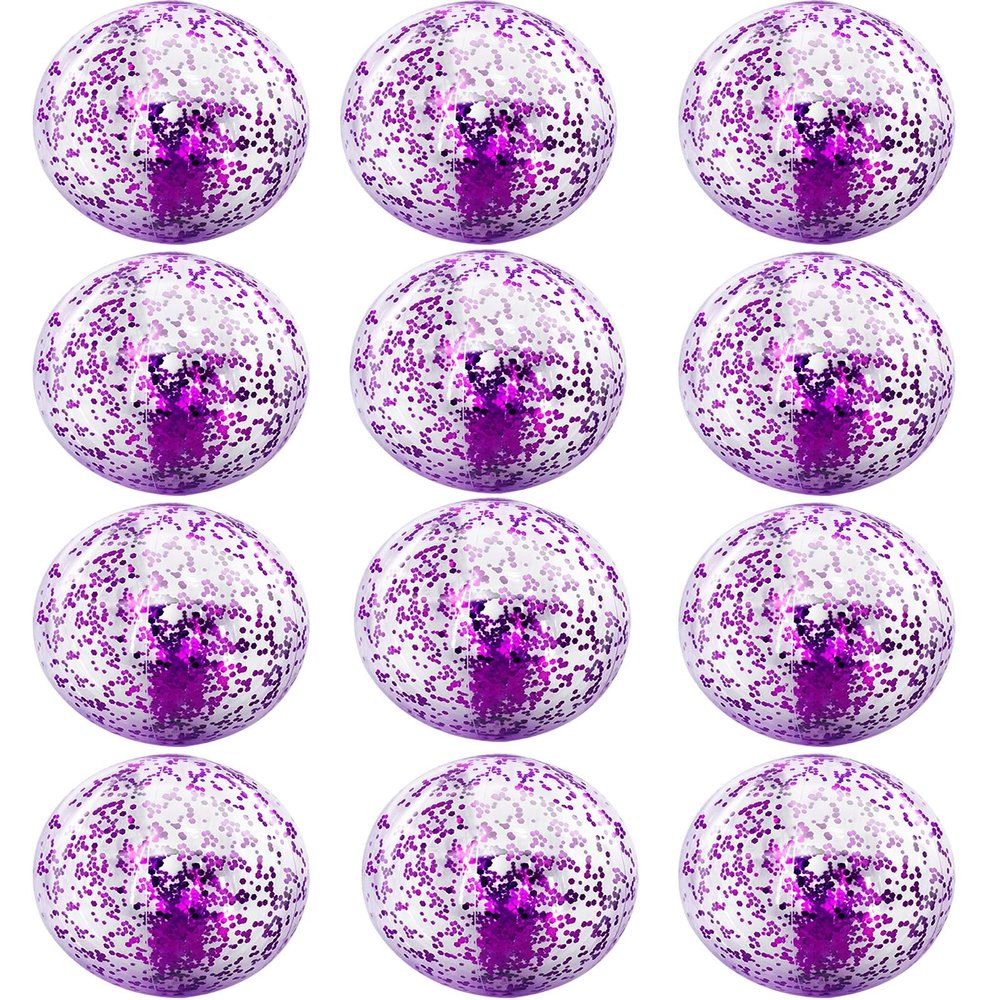 12 Pack Inflatable Beach Balls Bulk 16" Glitters Pool Toys Balls for Pool, Beach, Summer Pool Party - Swimming Pool Game Water Beach Toys Kid Party Favor Valentine Decorations Blow Up Grape Beach Ball