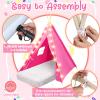 6 Pack Sleepovers Teepee Tent for Kids Bulk with Mattress Sheet Light,Natural Cotton Washable Indoor Play Tent for Birthday Slumber Party Girls Boys Pajama Movie Night Supplies(Pink, Rose Red) view 3