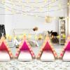 6 Pack Sleepovers Teepee Tent for Kids Bulk with Mattress Sheet Light,Natural Cotton Washable Indoor Play Tent for Birthday Slumber Party Girls Boys Pajama Movie Night Supplies(Pink, Rose Red) view 4