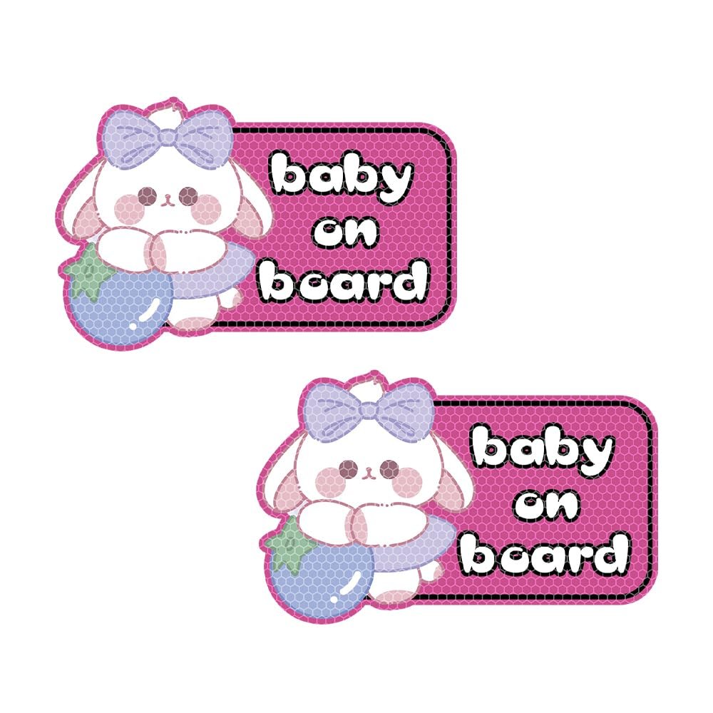 Nouiroy Funny Baby On Board Car Sticker and Decal-2 Pcs Cute Rabbit Baby in Car Decal Reflective Vinyl Sticker for Cars Window Bumper Baby Safety Warning Sign Sticker (Blueberry Rabbit, Purple)