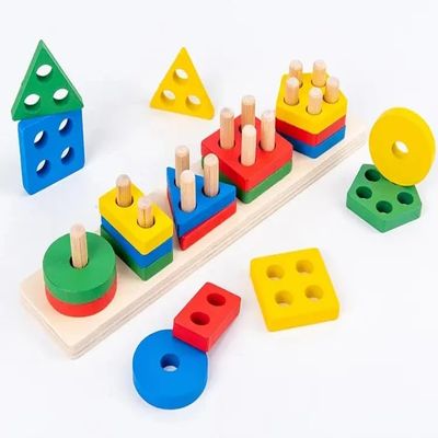 Amplituity Montessori Toys for 1+ Year Old, Wooden, for Learning Shape, Sorting, Stacking, and Color Recognition for Preschool Kids, Educational Manipulatives to Learn Motor Skills Puzzle