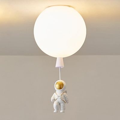 Jadssox White Ceiling Lamp Cartoon Semi Flush Mount Ceiling Light with Astronaut Deco Cartoon Balloon Ceiling Lights Small Chandeliers for Kids Room Kindergarten Children's Room