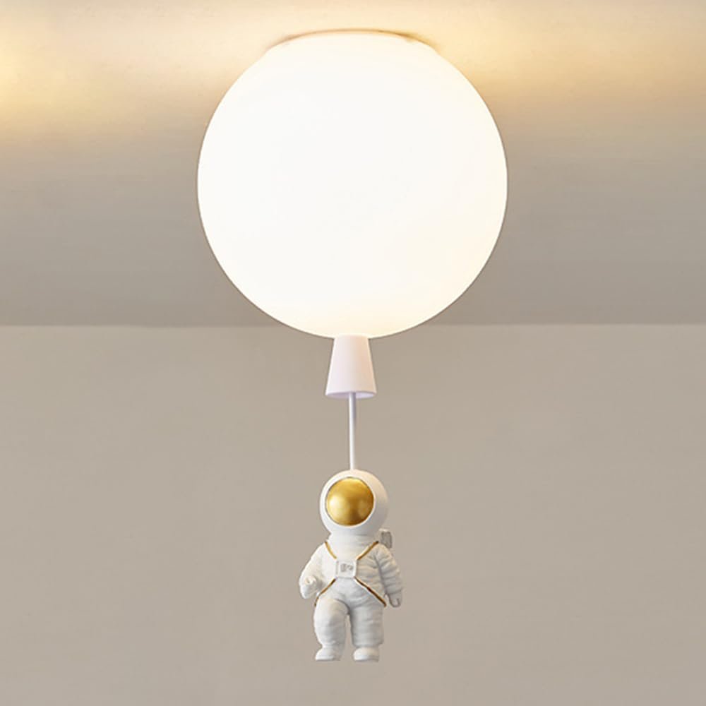 Jadssox White Ceiling Lamp Cartoon Semi Flush Mount Ceiling Light with Astronaut Deco Cartoon Balloon Ceiling Lights Small Chandeliers for Kids Room Kindergarten Children's Room