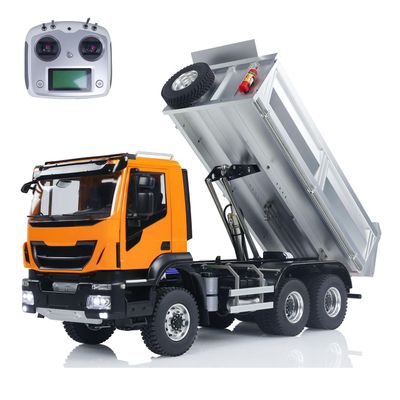 wheelfun 1/14 2-Speed Gearbox Hydraulic RC Dump Truck 6X6 Remote Control Tipper Car Model Hobby Grade Model(Orange)