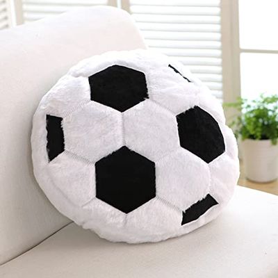 13.7'' Soccer Ball Pillow Fluffy Football Plush Pillow Throw Pillow Soft Stuffed Soccer Ball Plush Pillow Toy Durable Round Soccer Ball Shaped Pillow Sport Toys Gift for Kids Room Decor