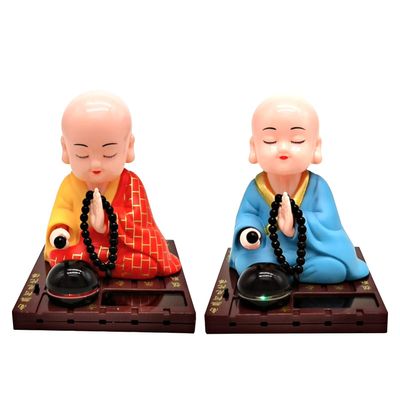 Little Monk Solar Dancing Figurine Toys, Solar Powered Monk Nodding Head Swing Toy, Chinese Little Buddha Monk Statue Car Shaking Head Toy, Cute Kongfu Monk Car Interior Dashboard Decor Home Ornament