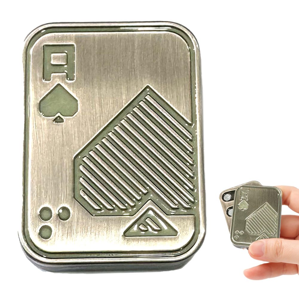 JUDIXY Fidget Toys, Poker Fidget Slider, Glow in Dark Metal Fidget Push Card, Fidget Toys for Adults, Relieve Stress Anxiety ADHD, Gift for Boyfriend, Husband and Father (Silver A)
