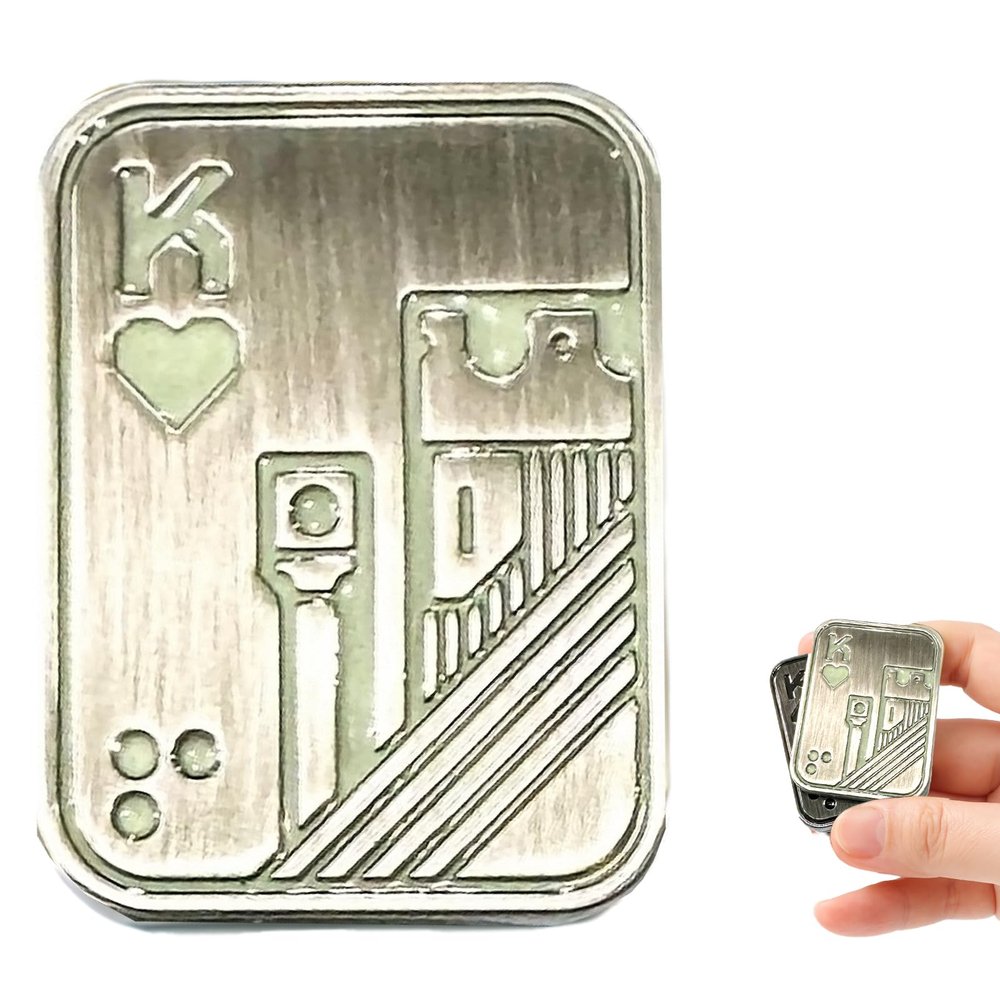 JUDIXY Fidget Toys, Poker Fidget Slider, Glow in Dark Metal Fidget Push Card, Fidget Toys for Adults, Relieve Stress Anxiety ADHD, Gift for Boyfriend, Husband and Father (Silver K)