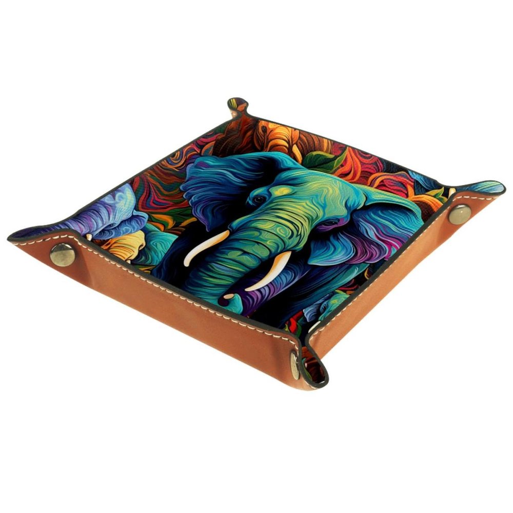 Dice Tray Colorful Elephants Dice Rolling Tray Holder Storage Box for RPG DND Table Games, Double Sided Folding Thick PU Leather