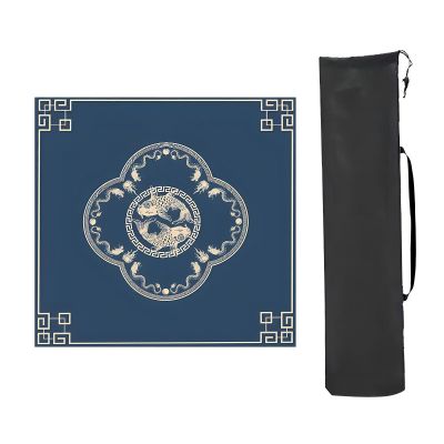 Blue Mahjong Table Mat, Anti Slip Noise Reduction Mahjong Table Pad with Storage Bag, for Mahjong Poker and Card Games (Color : Blue 3, Size : 70 * 70cm (27.55 * 27.55 in))
