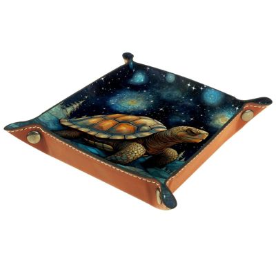 Double Sided Dice Tray, PU Leather Dice Holder Portable Folding Dice Rolling Tray for use as DND Dice Tray D&D Dice Tray or Dice, Starry Sea Turtle