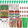 134 Pcs Football Party Favors Set 12 Silicone Bracelet 12 Whistles 12 Keychains 12 Slap Bracelet 12 Tattoo Stickers 12 Plastic Straws 12 Gift Bags 50 Football Stickers for Football Party Supplies view 1