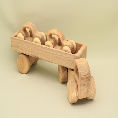 Free Shipping Natural Wooden Car with Trailer Set Including 2 Small Cars, Item ID BT74 SET3: Eco-Friendly Gift with Montessori and Waldorf Educational Influence Lotes Toys Baby Gift