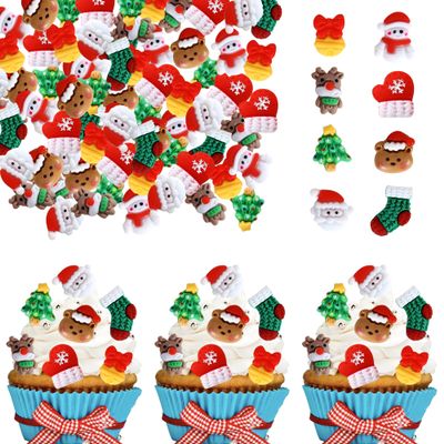 32 Pack Christmas Cupcake Toppers Resin Little Figurine Snowman Santa Christmas Tree Cupcake Picks for Merry Christmas Theme Holiday Party Cupcake Decorations Supplies