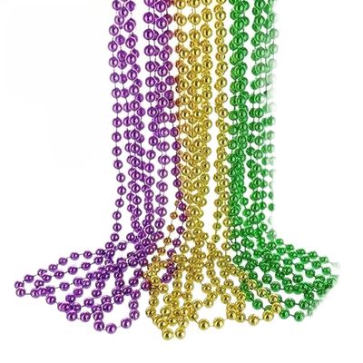 1 Dozen Mardi Gras Beads, Purple, Green, & Gold 33" 7mm Plastic