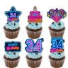 18pcs Blue Fluorescence Glitter Dessert Cupcake Topper Cheer to Lets Glow Crazy Happy 35th Birthday Theme Decoration Supplies Anniversary Wedding Party Decor Supplies view 1