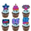 18pcs Blue Fluorescence Glitter Dessert Cupcake Topper Cheer to Lets Glow Crazy Happy 60th Birthday Theme Decoration Supplies Anniversary Wedding Party Decor Supplies view 1