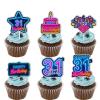 18pcs Blue Fluorescence Glitter Dessert Cupcake Topper Cheer to Lets Glow Crazy Happy 31st Birthday Theme Decoration Supplies Anniversary Wedding Party Decor Supplies view 1