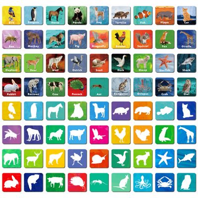 Hebayy 108 PCS Memory Matching Game, 72 Animal Cards & 36 Shadow Cards Matching Cards 36 Pairs Real Animal for Toddlers, Preschool, Kids 4 5 6 Years Old (2 x 2)