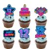 18pcs Blue Fluorescence Glitter Dessert Cupcake Topper Cheer to Lets Glow Crazy Happy 12th Birthday Theme Decoration Supplies Anniversary Wedding Party Decor Supplies view 1